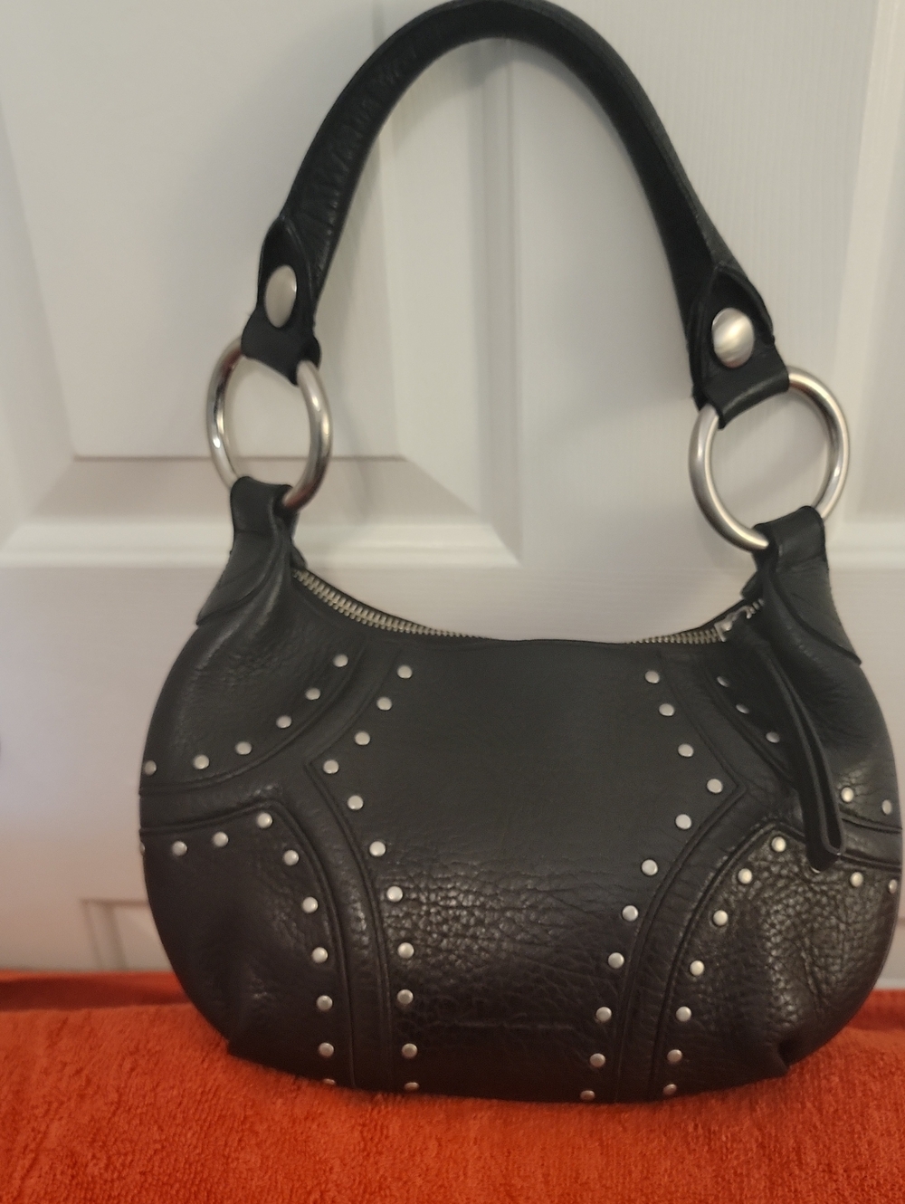 Leather Kenneth Cole New York Black Studded Hobo Shoulder Bag